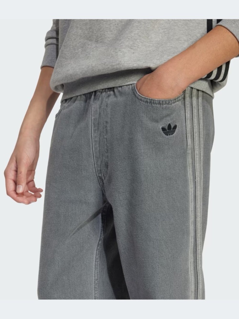 Adidas Gray Jeans Big Kids Unisex Size L (14–15) – Elastic Waist – Like New - Picture 4 of 9